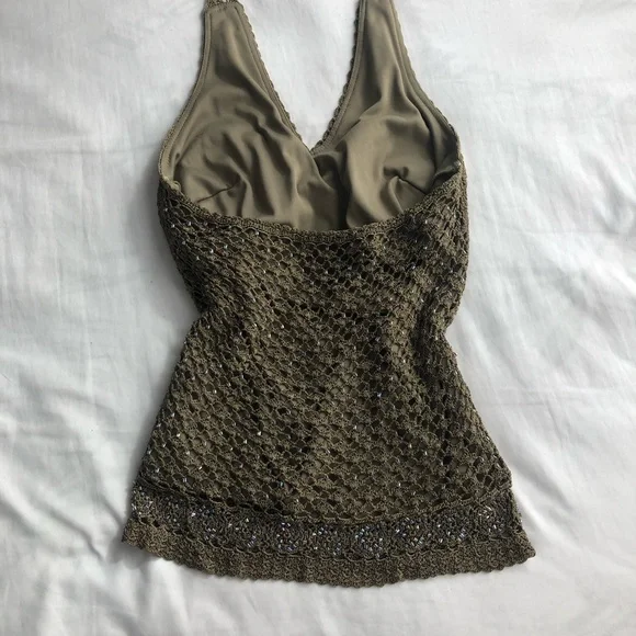 Le Chateau Green Beaded Crochet Halter Top - Picture 7 of 7